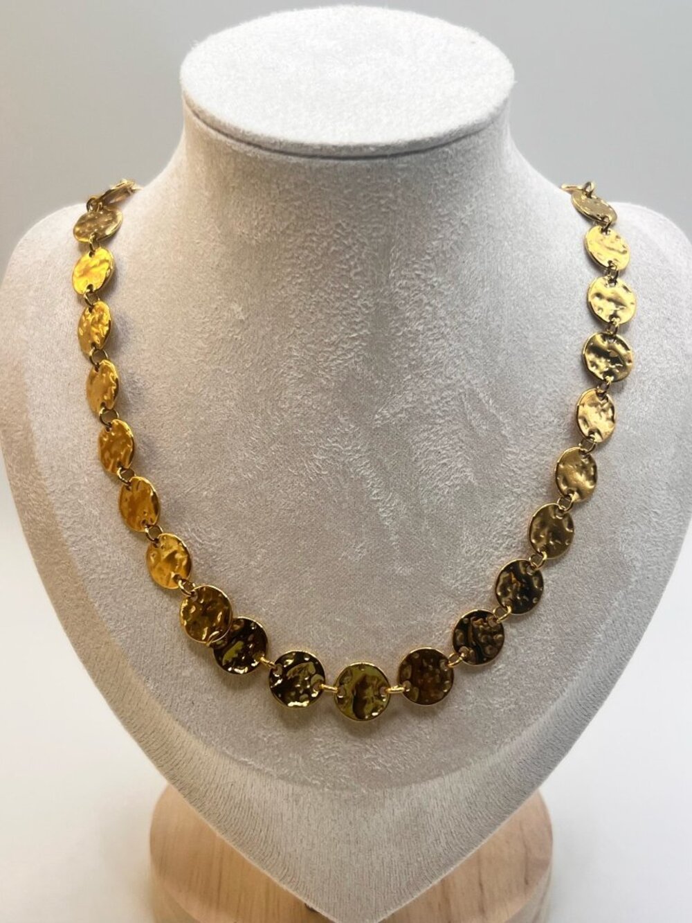 Handmade Hammered Gold Tone Stainless Steel Necklace 16-18 in